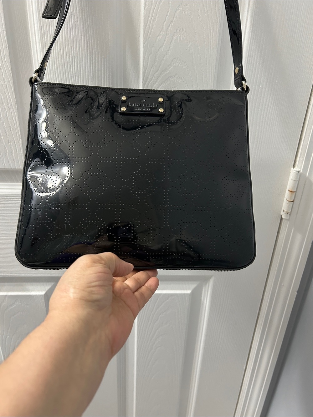 kate spade Black Patent Shoulder Bag with Quilted Detail